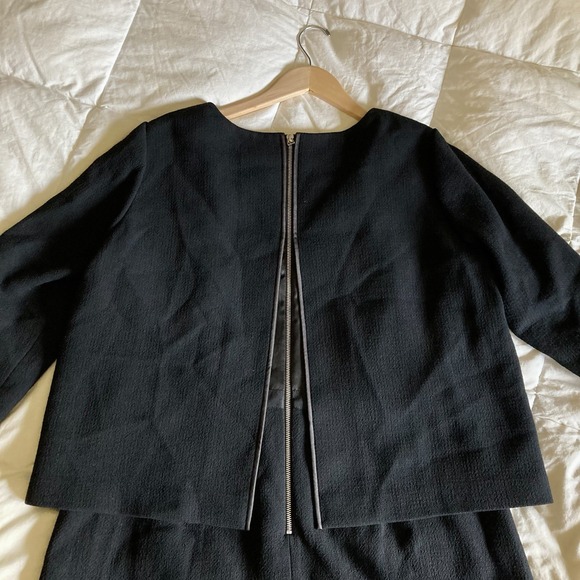 NWT Lafayette 148 NY 14W 100% Wool A-Line Sheath Midi 3/4 Sleeve Dress Black - Picture 6 of 16